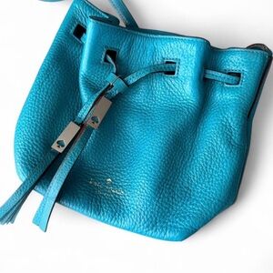 Kate Spade New York Turquoise Leather Drawstring Crossbody Bucket Bag
